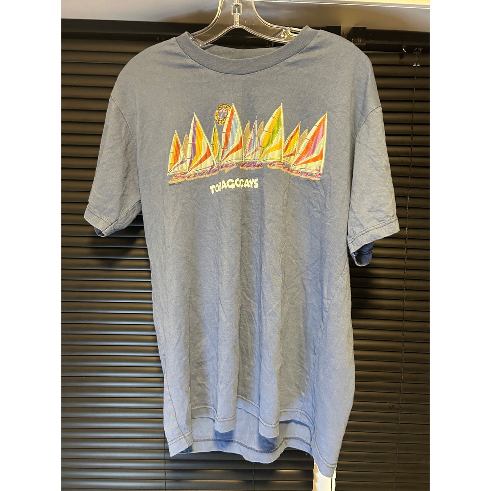 Cottonnet T-Shirt Mens L Blue Sailing Tobago Cays Graphic Short Sleeve Tee